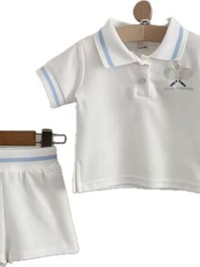 New baby boy girl tennis White Polo Shirt & Shorts Set 6-9 months